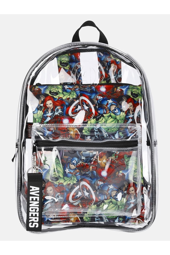Marvel Avengers 17" Unisex Clear Backpack with Printed Laptop Sleeve, Black
