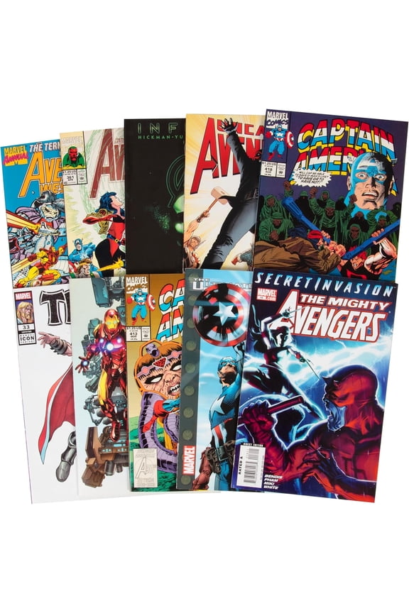 Avengers Comic Book Value Set - 10 Different Avengers ONLY Issues- Kid/Adult Friendly w No Inappropriate Fillers- Birthday Holiday Gift for Any Captain America, Thor, Iron Man or Superhero Fan
