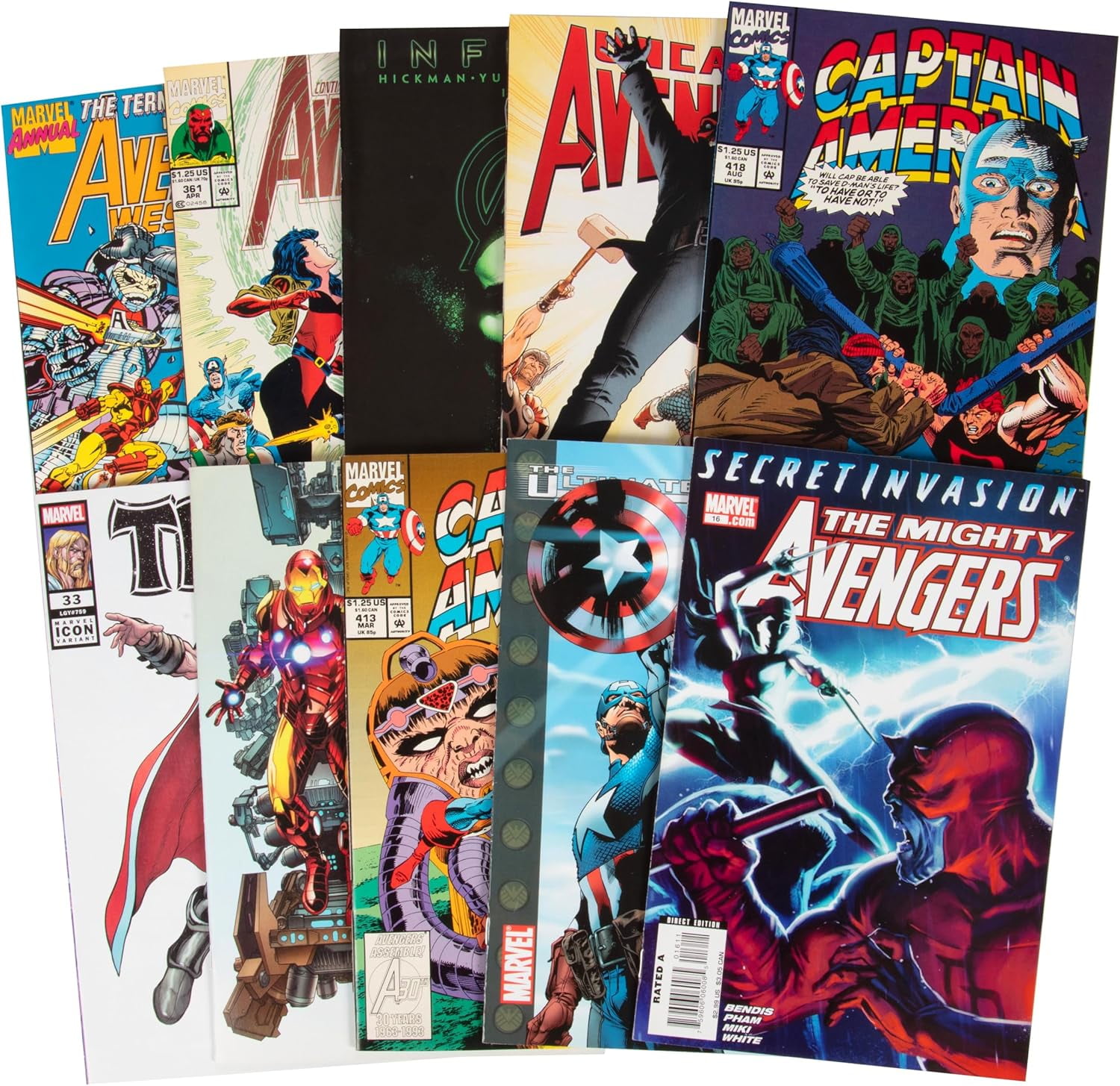 Marvel Avengers Comic Book Value Set - 10 Different Avengers ONLY Issues- Kid/Adult Friendly w No Inappropriate Fillers- Birthday Holiday Gift for Any Captain America, Thor, Iron Man or Superhero Fan