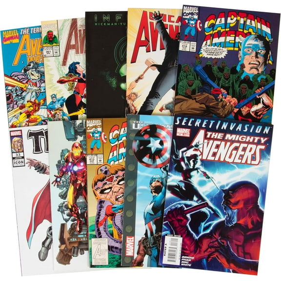 Marvel Avengers Comic Book Value Set - 10 Different Avengers ONLY Issues- Kid/Adult Friendly w No Inappropriate Fillers- Birthday Holiday Gift for Any Captain America, Thor, Iron Man or Superhero Fan
