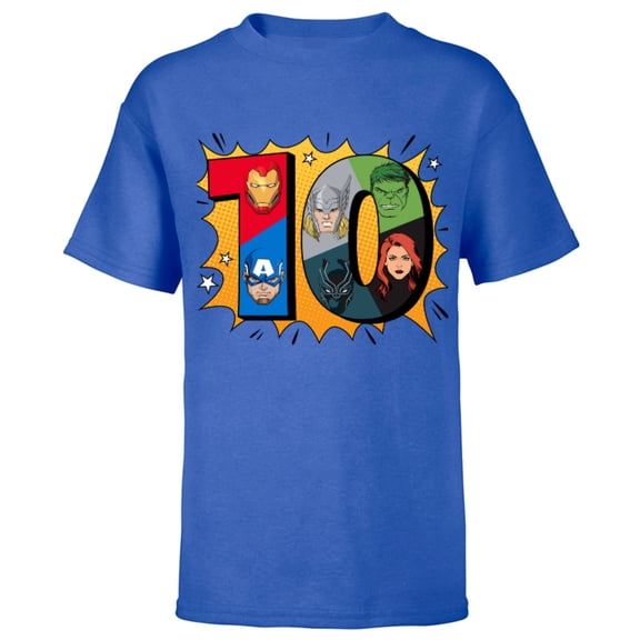 Marvel Avengers Comic Super Heroes 10th Birthday - Short Sleeve T-Shirt for Kids - Customized-Royal