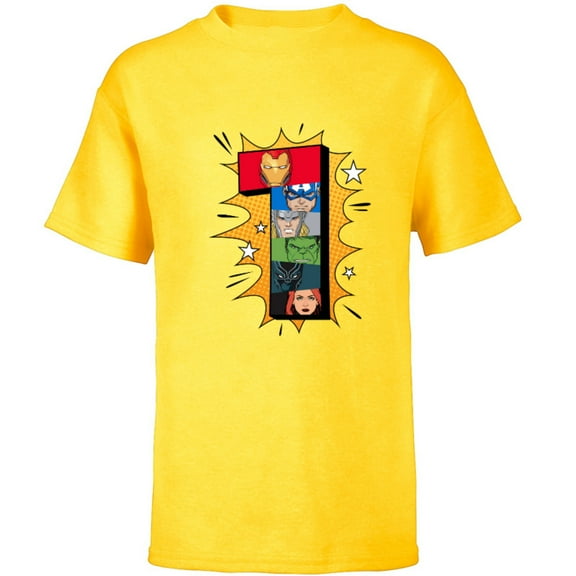 Marvel Avengers Comic Super Heroes 1st Birthday - Short Sleeve T-Shirt for Kids - Customized-Yellow