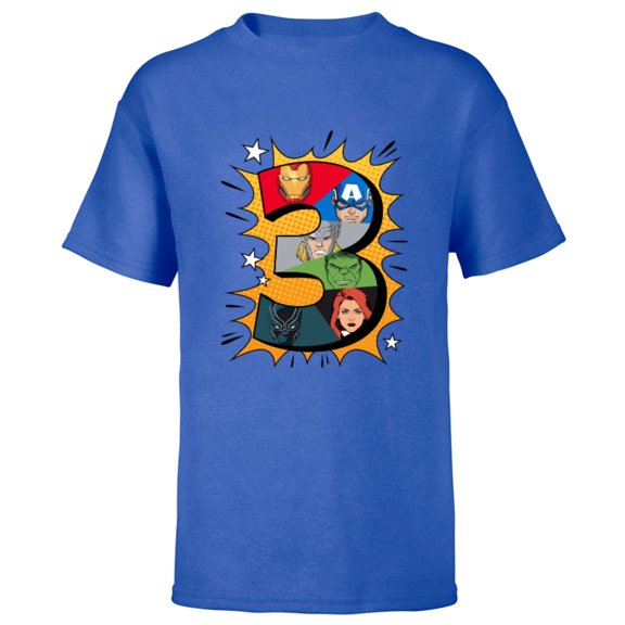 Marvel Avengers Comic Super Heroes 3rd Birthday - Short Sleeve T-Shirt for Kids - Customized-Royal