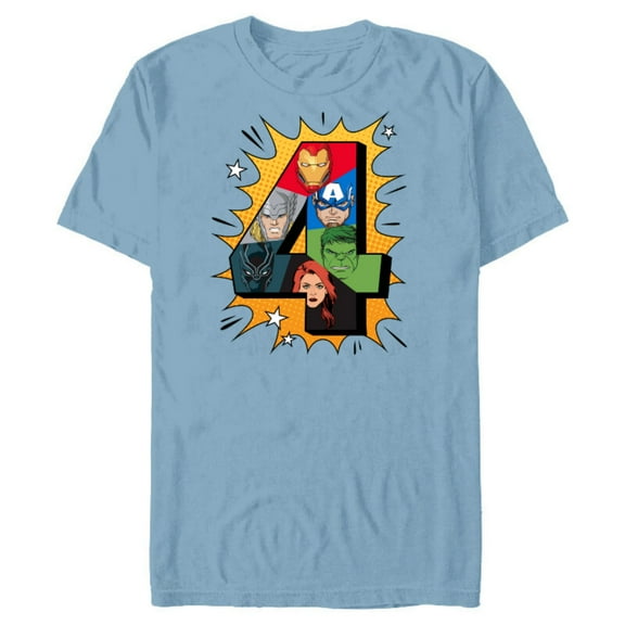 Marvel Avengers Comic Super Heroes 4th Birthday - Short Sleeve Blended T-Shirt for Adults - Customized-Ocean Blue