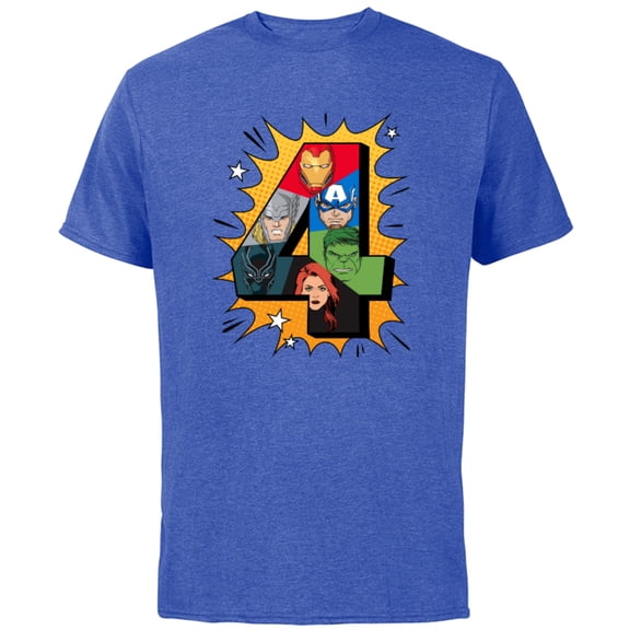 Marvel Avengers Comic Super Heroes 4th Birthday - Short Sleeve Cotton T-Shirt for Adults - Customized-Royal Heather