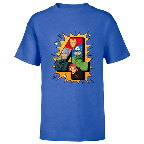 Marvel Avengers Comic Super Heroes 4th Birthday - Short Sleeve T-Shirt for Kids - Customized-Royal