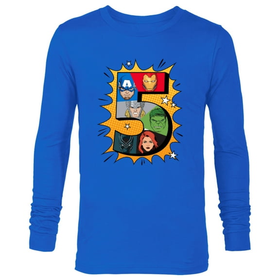 Marvel Avengers Comic Super Heroes 5th Birthday - Long Sleeve T-Shirt for Men - Customized-Royal