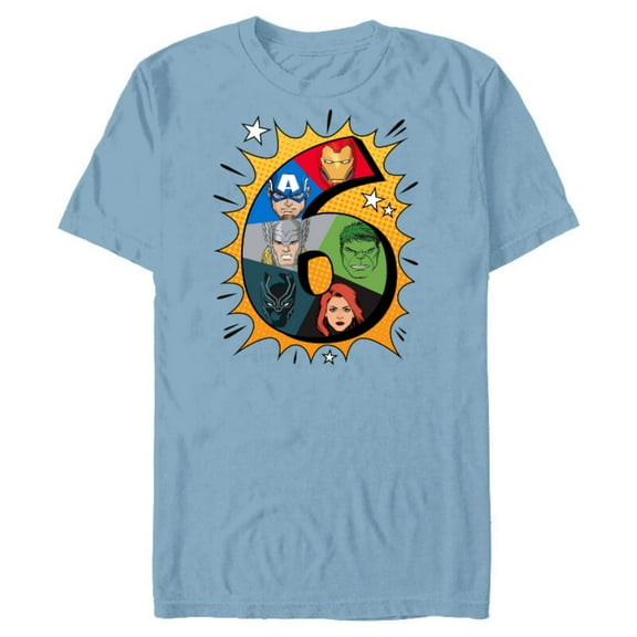 Marvel Avengers Comic Super Heroes 6th Birthday - Short Sleeve Blended T-Shirt for Adults - Customized-Ocean Blue
