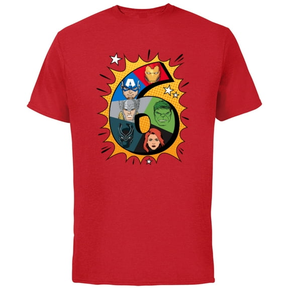 Marvel Avengers Comic Super Heroes 6th Birthday - Short Sleeve Cotton T-Shirt for Adults - Customized-Red