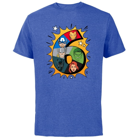 Marvel Avengers Comic Super Heroes 6th Birthday - Short Sleeve Cotton T-Shirt for Adults - Customized-Royal Heather