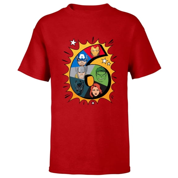 Marvel Avengers Comic Super Heroes 6th Birthday - Short Sleeve T-Shirt for Kids - Customized-Red