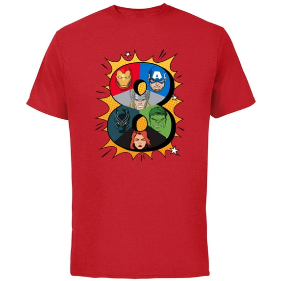Marvel Avengers Comic Super Heroes 8th Birthday - Short Sleeve Cotton T-Shirt for Adults - Customized-Red