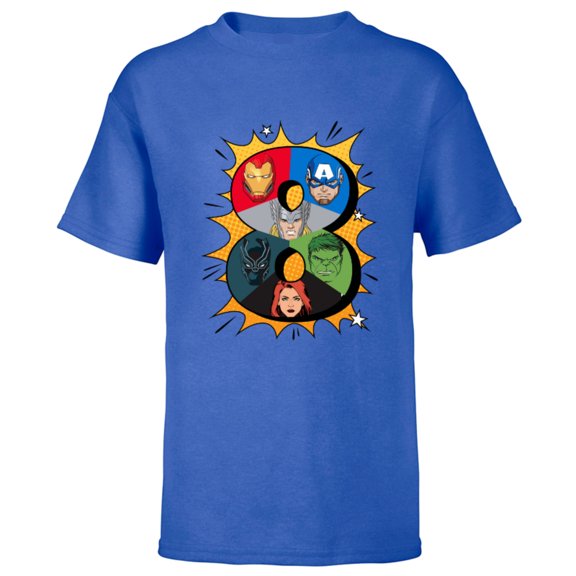 Marvel Avengers Comic Super Heroes 8th Birthday - Short Sleeve T-Shirt for Kids - Customized-Royal