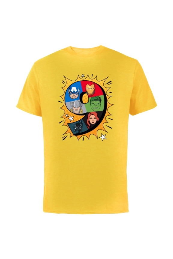 Avengers Comic Super Heroes 9th Birthday - Short Sleeve Cotton T-Shirt for Adults - Customized-Yellow