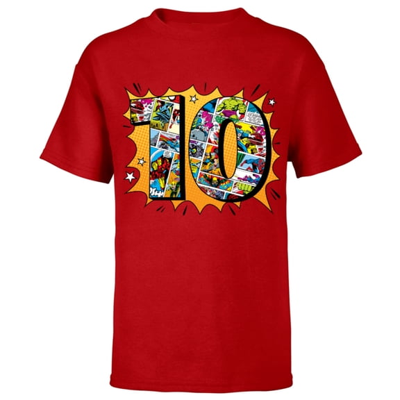 Marvel Avengers Comics 10th Birthday - Short Sleeve T-Shirt for Kids - Customized-Red
