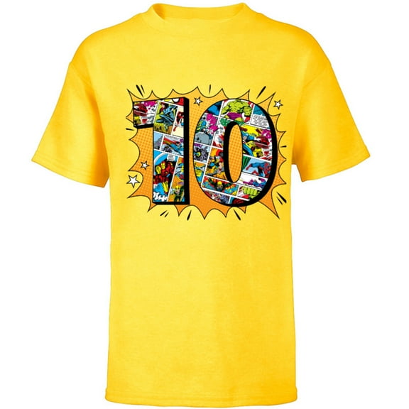 Marvel Avengers Comics 10th Birthday - Short Sleeve T-Shirt for Kids - Customized-Yellow