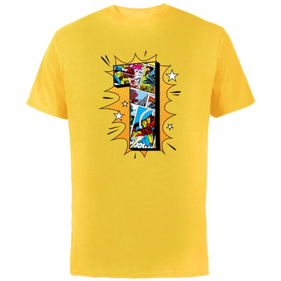 Marvel Avengers Comics 1st Birthday - Short Sleeve Cotton T-Shirt for Adults - Customized-Yellow