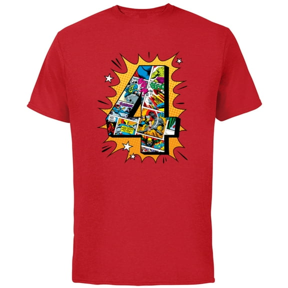 Marvel Avengers Comics 4th Birthday - Short Sleeve Cotton T-Shirt for Adults - Customized-Red