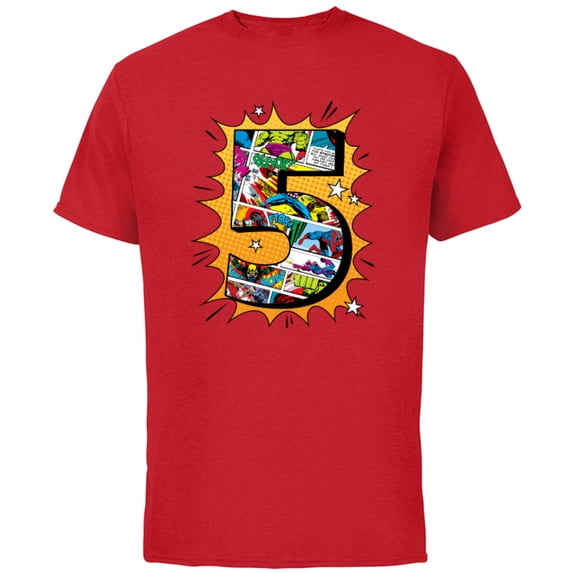 Marvel Avengers Comics 5th Birthday - Short Sleeve Cotton T-Shirt for Adults - Customized-Red