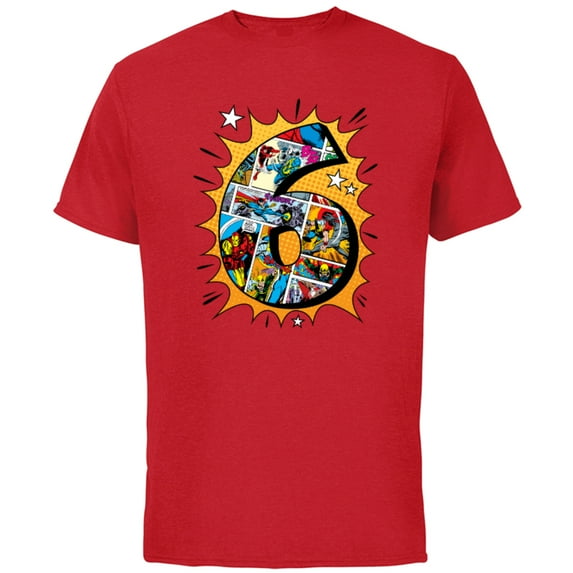 Marvel Avengers Comics 6th Birthday - Short Sleeve Cotton T-Shirt for Adults - Customized-Red