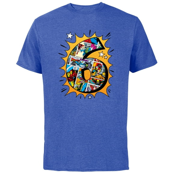 Marvel Avengers Comics 6th Birthday - Short Sleeve Cotton T-Shirt for Adults - Customized-Royal Heather