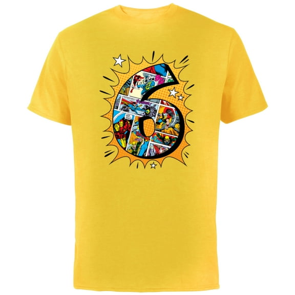 Marvel Avengers Comics 6th Birthday - Short Sleeve Cotton T-Shirt for Adults - Customized-Yellow