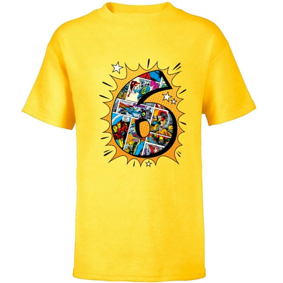 Marvel Avengers Comics 6th Birthday - Short Sleeve T-Shirt for Kids - Customized-Yellow