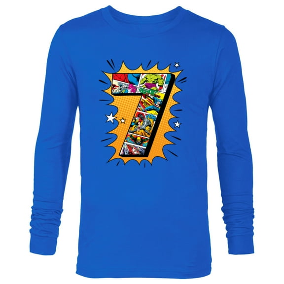 Marvel Avengers Comics 7th Birthday - Long Sleeve T-Shirt for Men - Customized-Royal