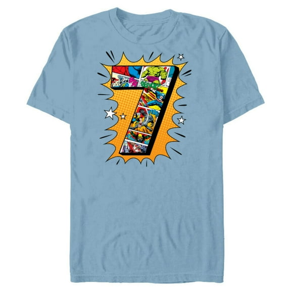 Marvel Avengers Comics 7th Birthday - Short Sleeve Blended T-Shirt for Adults - Customized-Ocean Blue