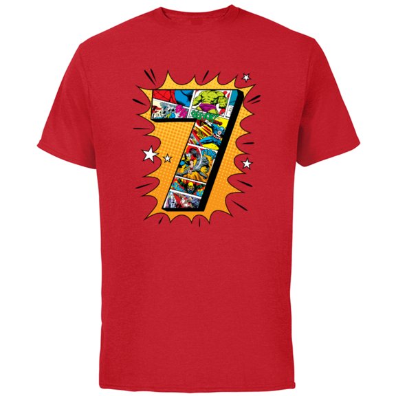 Marvel Avengers Comics 7th Birthday - Short Sleeve Cotton T-Shirt for Adults - Customized-Red