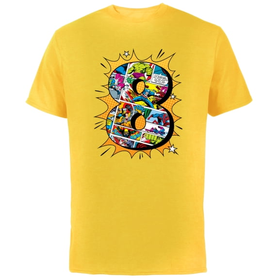 Marvel Avengers Comics 8th Birthday - Short Sleeve Cotton T-Shirt for Adults - Customized-Yellow