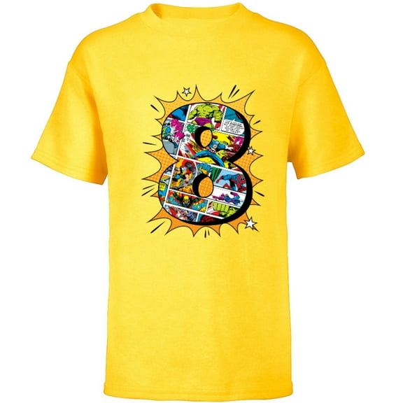Marvel Avengers Comics 8th Birthday - Short Sleeve T-Shirt for Kids - Customized-Yellow