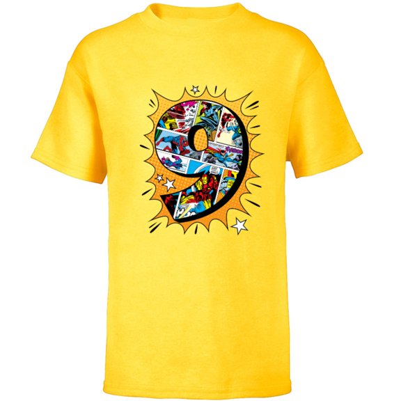 Marvel Avengers Comics 9th Birthday - Short Sleeve T-Shirt for Kids - Customized-Yellow