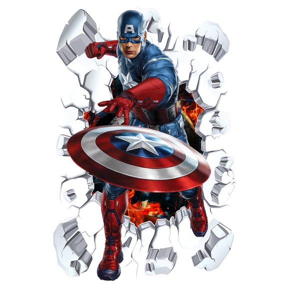 3D Wall Sticker Kids Wall Sticker Cartoon Paper Cartoon Character Wall Sticker Cartoon background Wall Decoration Birthday Gift Children Bedroom decoration (Captain America) 60*40CM