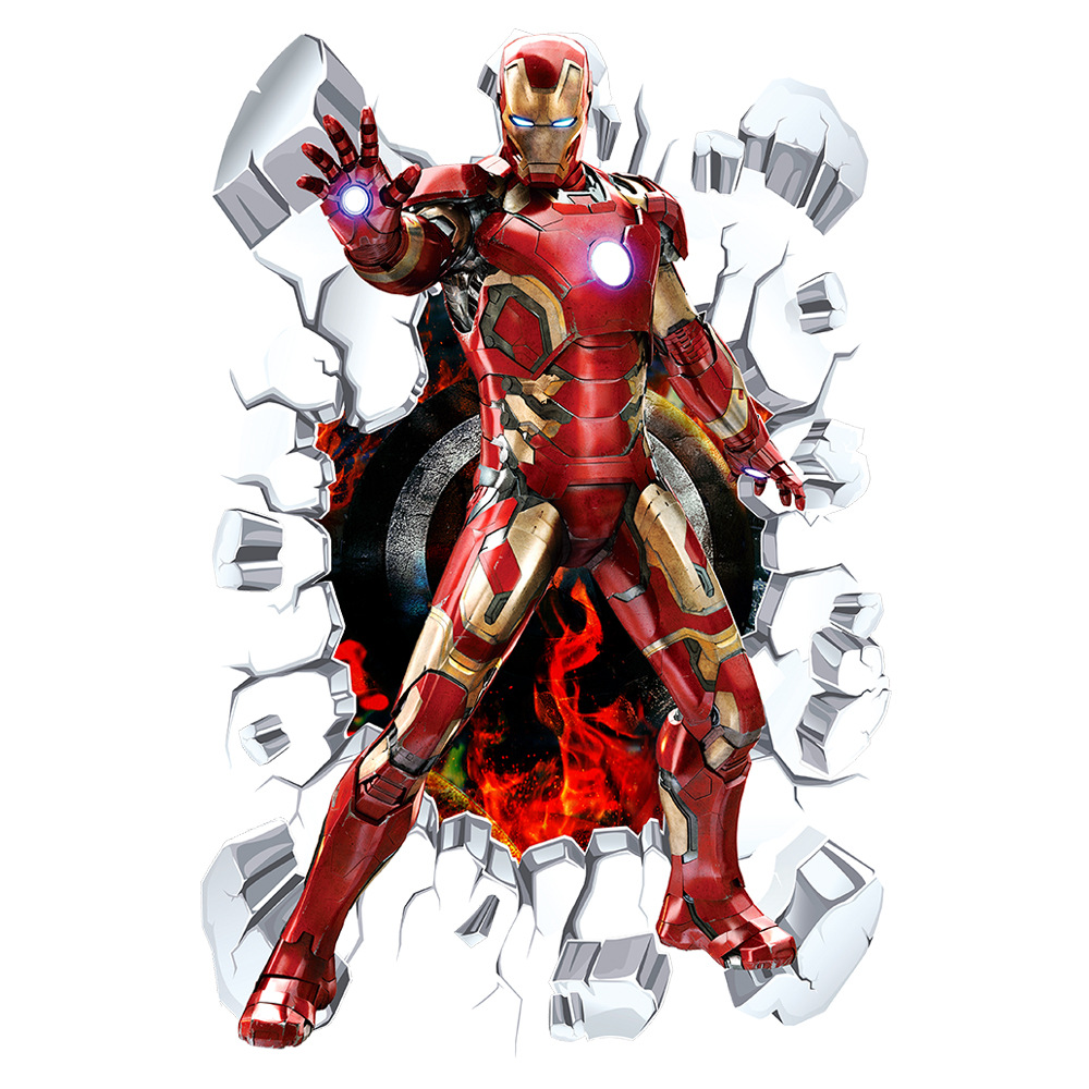 Marvel Avengers DC 3D Wall Stickers Children's Wall Stickers Cartoon characters Wall Stickers Cartoon Background Wall Decoration Birthday Gift Children's Bedroom Decoration (Iron Man) 60*40CM