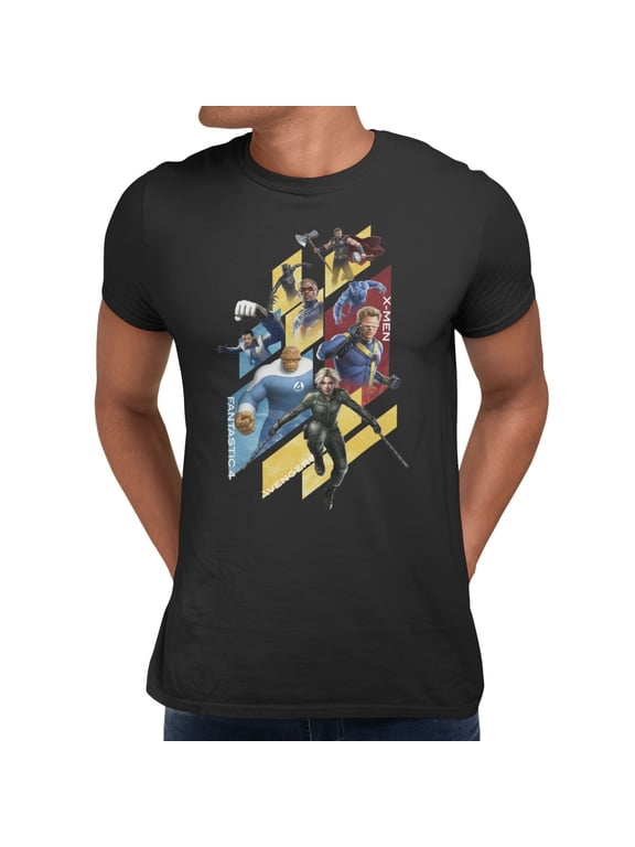 Avengers Doomsday Diagonal Panel Group Up Mens T-Shirt (Black, S-XXXL)