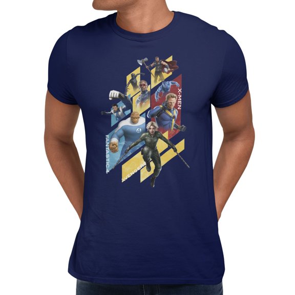 Marvel Avengers Doomsday Diagonal Panel Group Up Mens T-Shirt (Navy, S-XXXL)