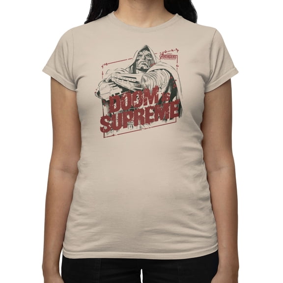 Marvel Avengers Doomsday Doom Is Supreme Red Box Character Outline Womens T-Shirt (Sand, S-XXL)