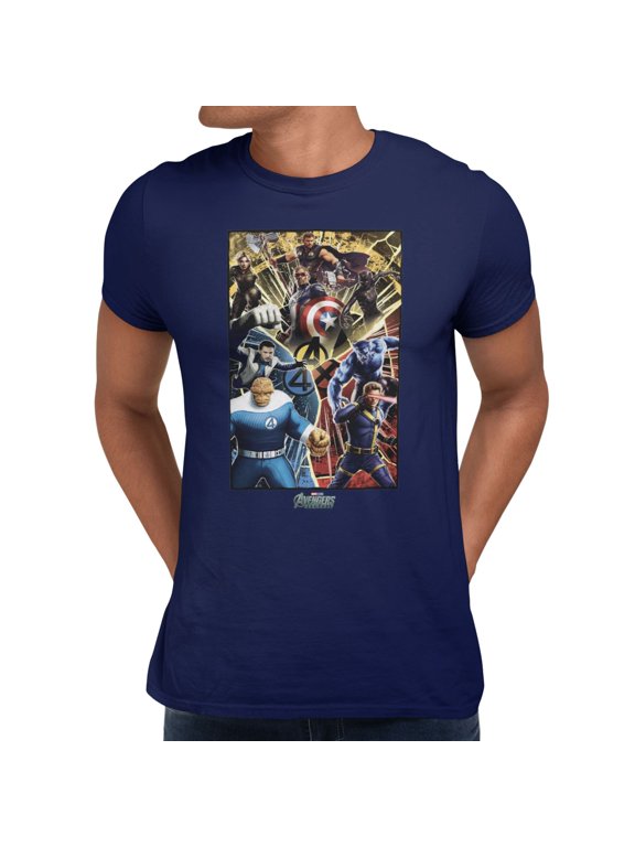 Avengers Doomsday Hero Teams Poster X-Men Fantastic 4 Mens T-Shirt (Navy, S-XXXL)