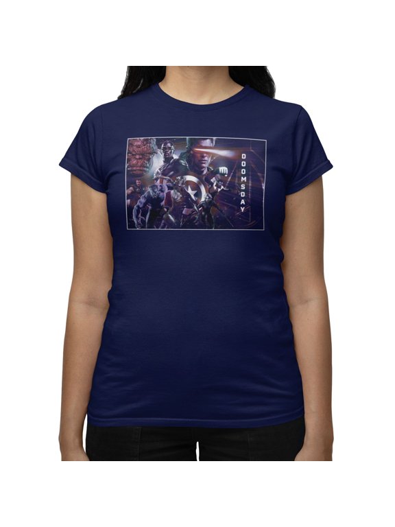 Avengers Doomsday Heroes Poster Tonal Red Blue Womens T-Shirt (Navy, S-XXL)