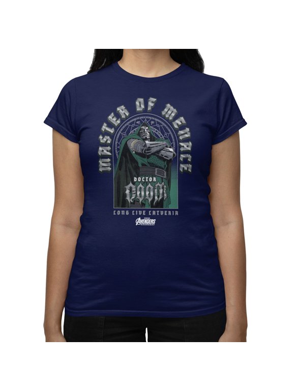 Avengers Doomsday Master Of Menace Text Arch Womens T-Shirt (Navy, S-XXL)