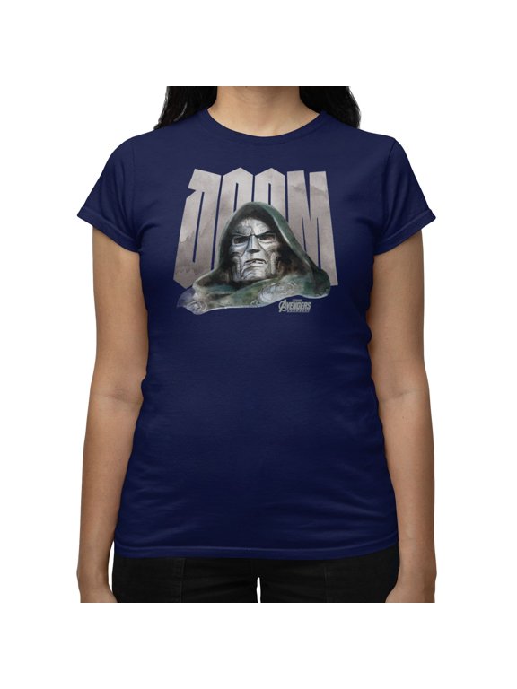 Avengers Doomsday Painted Face Metal Letters Womens T-Shirt (Navy, S-XXL)