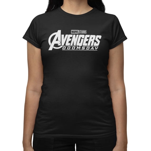 Marvel Avengers Doomsday Women's Logo White Black T-Shirt (Black, S-XXL)