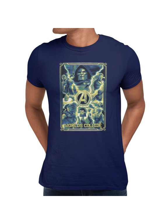 Avengers Doomsday Worlds Collide Electric Poster Mens T-Shirt (Navy, S-XXXL)