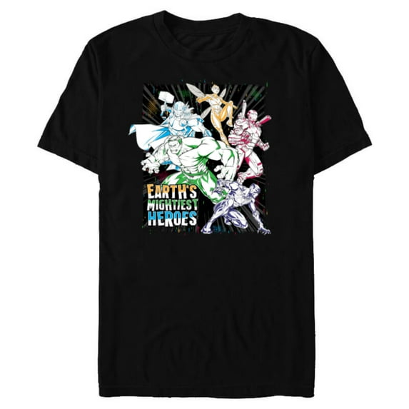 Marvel Avengers Earth’s Mightiest Heroes Team Multicolor - Short Sleeve Blended T-Shirt for Adults - Customized-Black