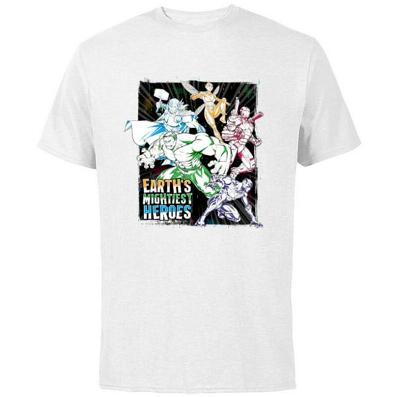 Marvel Avengers Earth’s Mightiest Heroes Team Multicolor - Short Sleeve Cotton T-Shirt for Adults - Customized-White