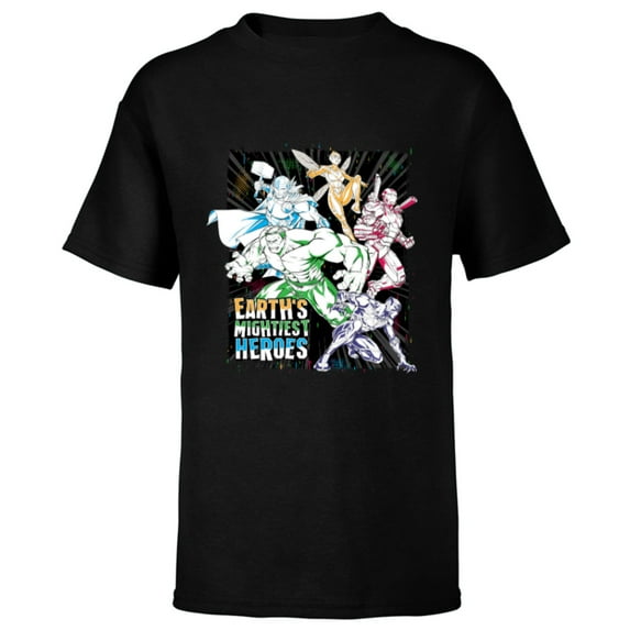 Marvel Avengers Earth’s Mightiest Heroes Team Multicolor - Short Sleeve T-Shirt for Kids - Customized-Black