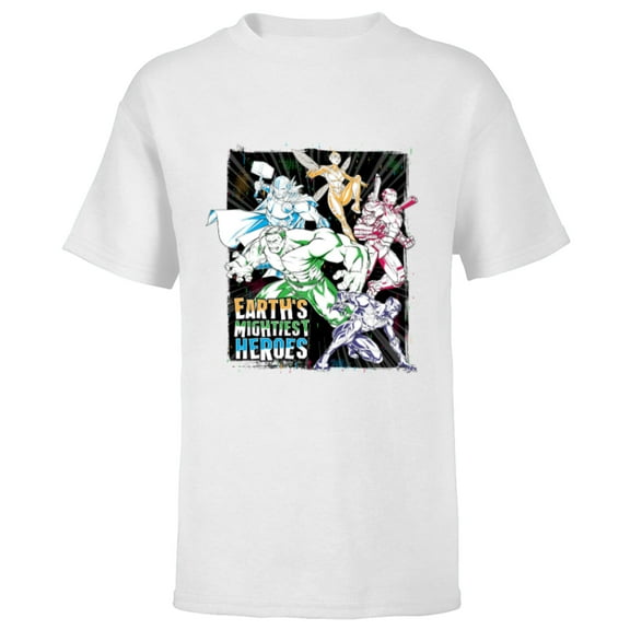 Marvel Avengers Earth’s Mightiest Heroes Team Multicolor - Short Sleeve T-Shirt for Kids - Customized-White