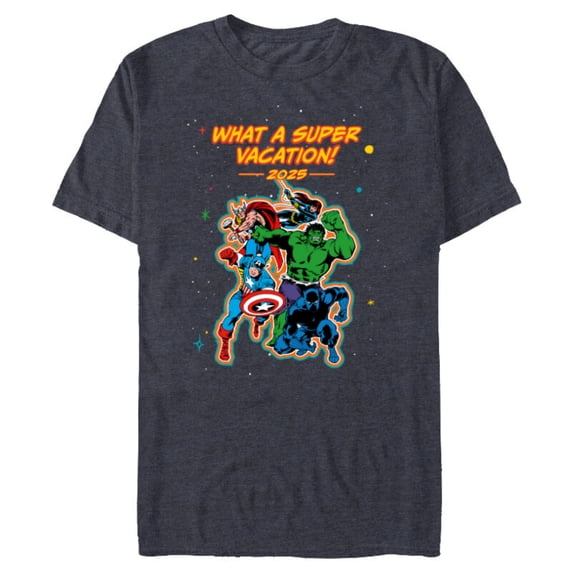 Marvel Avengers Family Matching Trip Super Vacation 2025 - Short Sleeve Blended T-Shirt for Adults - Customized-Navy Heather