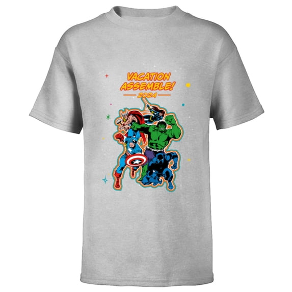 Marvel Avengers Family Matching Trip Super Vacation 2024 - Short Sleeve T-Shirt for Kids - Customized-Athletic Heather